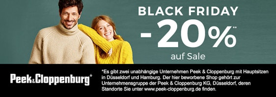 Black Friday bei Peek & Cloppenburg*: 20% Rabatt auf alle bereits reduzierten Produkte im Sale