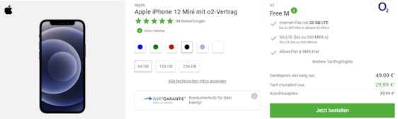 Inklusive 5G! Apple iPhone 12 Mini im o2 Free M für 34€/Monat - 20GB LTE, Allnet- & SMS-Flat, EU-Roaming