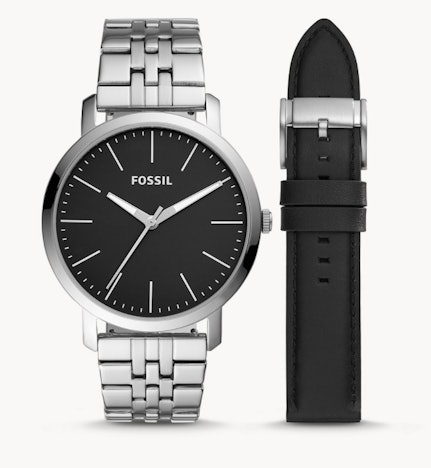 Fossil Luther für 49€ - Herrenuhr aus Edelstahl mit Leder-Wechselband