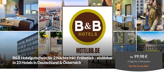 B&B Hotels Multigutschein: 23 B&B Hotels in Deutschland und Österreich – 2 Nächte inkl. Frühstück für 2 Personen nur 99,98€