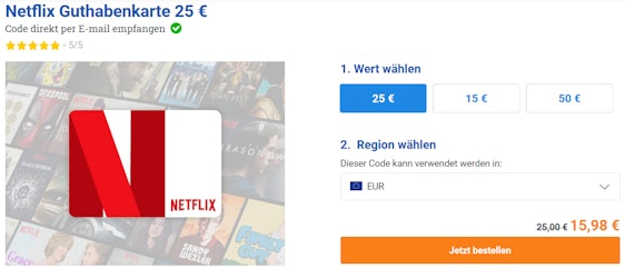 *Vorbei* 25€ Netflix-Guthabenkarte für 16€ – verschiedene Ländercodes verfügbar
