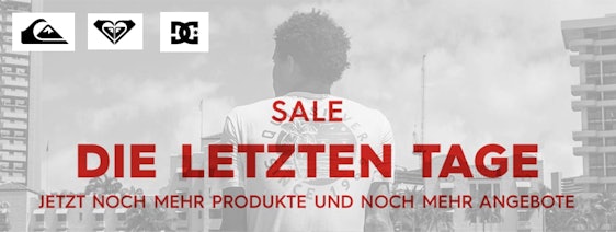 20% Extra-Rabatt im Sale bei Quiksilver, Roxy und DC Shoes - 20% Rabatt on top beim Kauf von 3 Artikeln