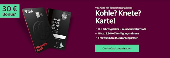 Letzte Chance! Hanseatic GenialCard mit 30€ Prämie » kostenlose Visa-Kreditkarte weltweit ohne Gebühren 💳