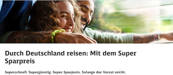 Deutsche Bahn Super Sparpreis-Aktion: 1 Million Extra-Tickets ab 12,90€ - bis 10.03.2020