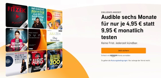 6 Monate Audible für 4,95€/Monat 👀 - auch für Bestandskund:innen ohne aktives Abo 📚