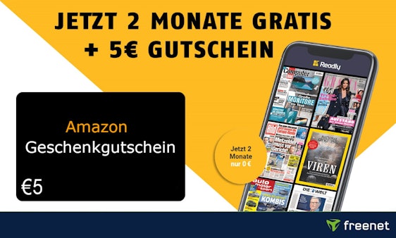 2 Monate Readly gratis testen + 5€ Amazon-Gutschein – für Neukund:innen