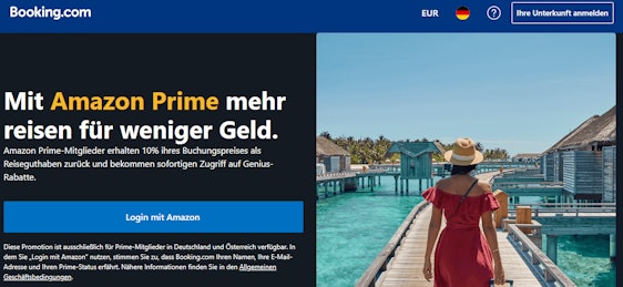Mit Prime: 10% der Buchungssumme bei booking.com als Reiseguthaben zurück, 1 Jahr Genius-Status