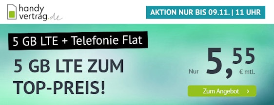 Handyvertrag.de LTE 5GB für 5,55€/Monat – 5GB LTE, Telefon-Flat, EU-Roaming