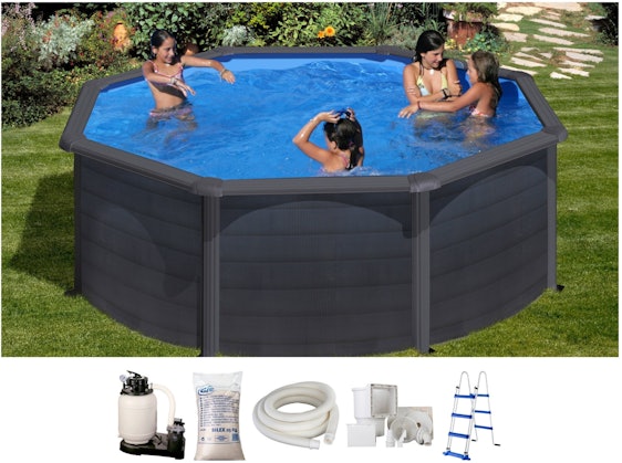 Gre Graphite Swimmingpool für 670€ - Runder Stahlwandpool, Ø 350 x 120 cm 0,3 mm