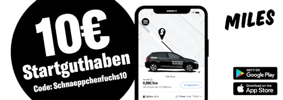 10€ Startguthaben für MILES Carsharing - nutzbar in Berlin, Potsdam, Hamburg, Köln, Düsseldorf & München
