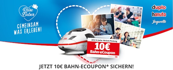 Deutsche Bahn (DB): 10€-eCoupon ab 30€ MBW – in Aktionspackungen von Hanuta, Duplo & Yogurette