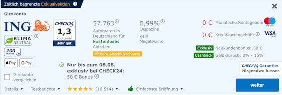 Letzte Chance! Kostenloses Girokonto bei der ING - mit 50€ Bonus