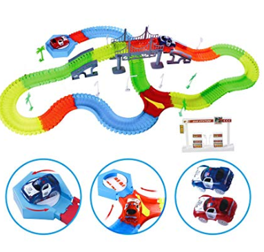 Magic Trucks Twister Tracks Starter Set Autorennbahn Leuchtend für Kinder 