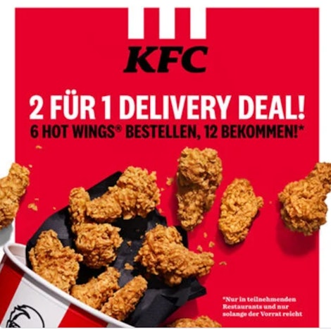 KFC 2 für 1 beim Lieferservice - 6 Hot Wings bestellen & 12 geliefert bekommen
