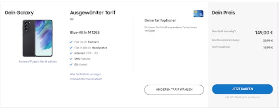 Samsung Galaxy S21 FE 5G + Galaxy Buds2 für 28€ / Monat im o2 Blue All-in M - 12GB 5G/LTE & EU-Roaming 😃