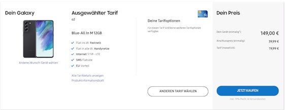 Samsung Galaxy S21 FE 5G + Galaxy Buds2 für 28€ / Monat im o2 Blue All-in M - 12GB 5G/LTE &amp; EU-Roaming 😃