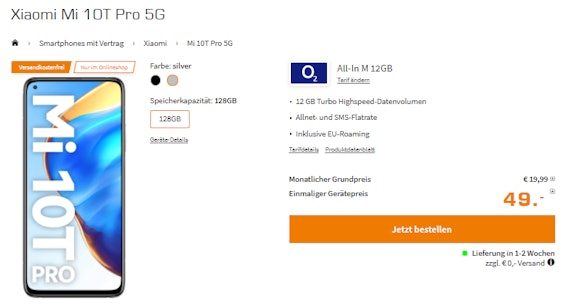 Xiaomi Mi 10T Pro im o2 Blue All-in M für 24€/Monat - 12GB LTE, Allnet- & SMS-Flat, EU-Roaming