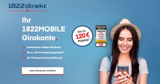 Wieder da! Smartphone-Konto: Kostenloses Girokonto bei der 1822mobile mit 25€ Prämie + 100€ für Empfehlungen