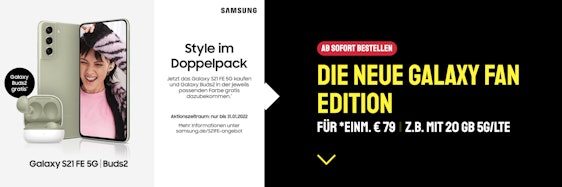 Samsung Galaxy S21 FE 5G + Galaxy Buds2 für 35€ / Monat im o2 Blue All-in M - 12GB 5G/LTE & EU-Roaming 😃