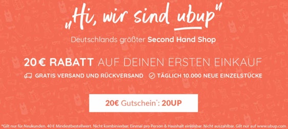 20€ Gutschein für 2nd-Hand-Kleidung bei Ubup - Aktion für Neukunden, 40€ MBW