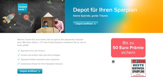 Sparplan abschließen und bis zu 50€ Prämie erhalten 📈 mit kostenlosem Depot bei Consorsbank