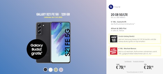 Knaller! 😃 Samsung Galaxy S21 FE 5G + Galaxy Buds2 für 35€ / Monat im o2 Free M - 12GB 5G/LTE & EU-Roaming