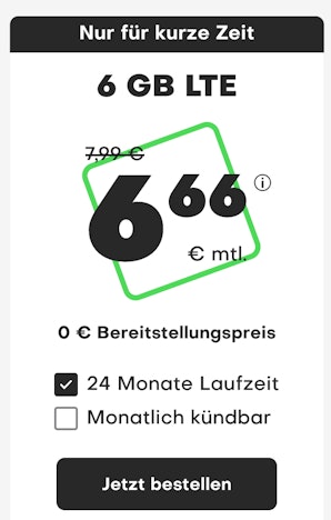 Handyvertrag.de LTE All 3+3 GB für 6,66€/Monat – 6 GB LTE 50, Allnet- und SMS-Flat, EU-Roaming