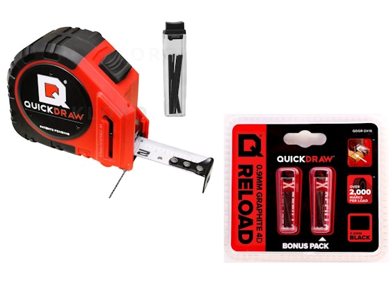 Quickdraw Profi Maßband für 12€ - 8m, integrierter Bleistiftmarker, Rollmaßband, 20x Nachfüllminen 0,9 mm