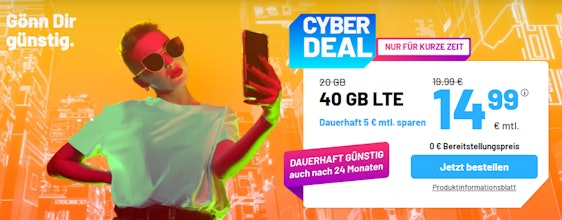 Cyber Deal Kracher! Black Week bei Sim.de 🤩 - z.B.: 40GB LTE mit bis zu 50 MBit/s für 14,99€